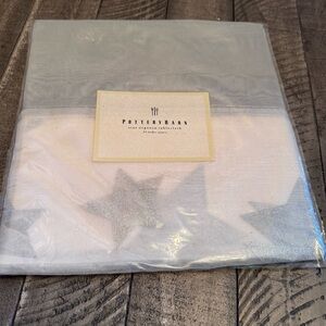 Pottery‎ Barn Silk Star Organza Tablecloth Square 54" Silver White Dining New